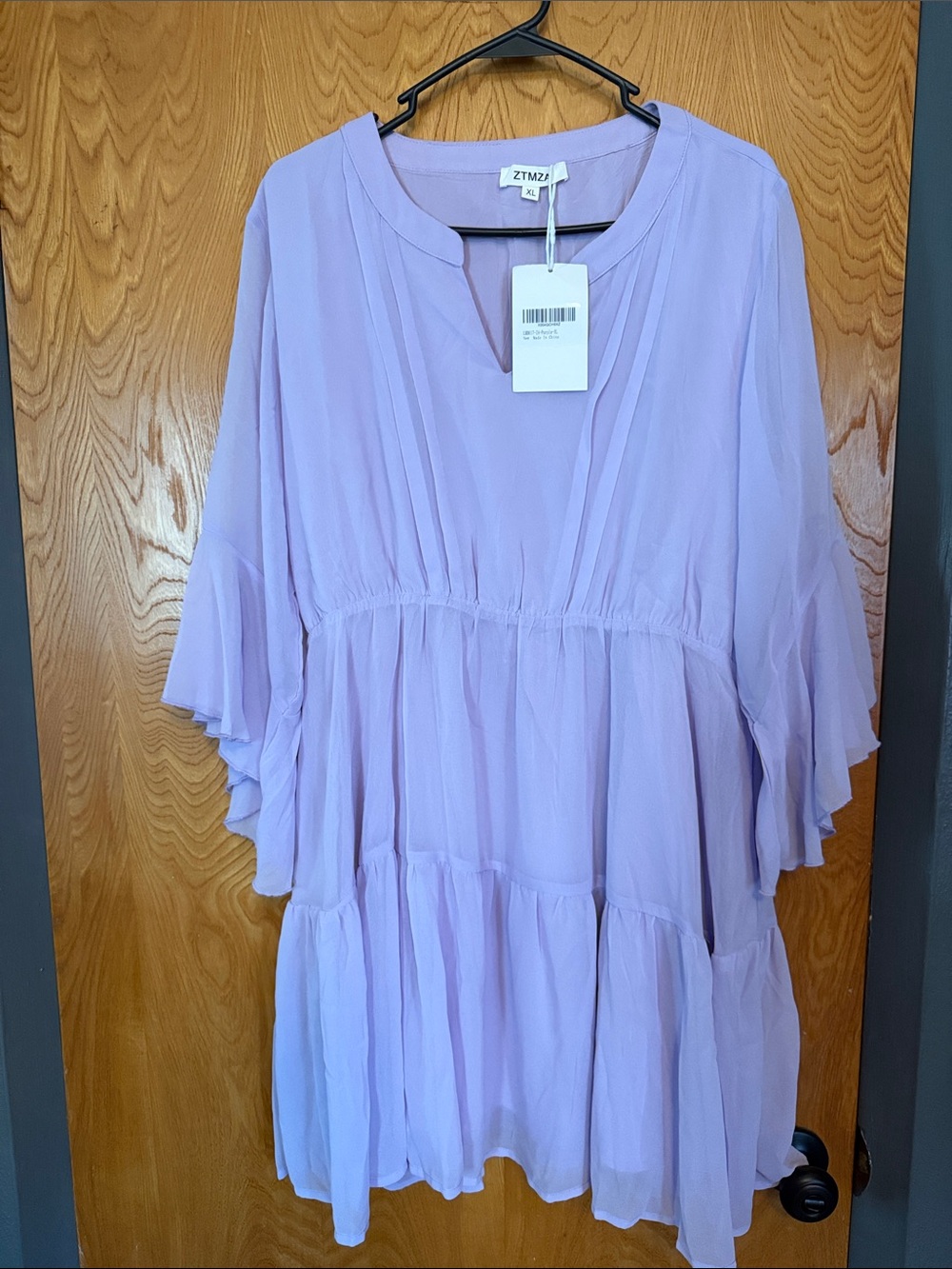 Lilac Tiered V-Neck Women's Blouse